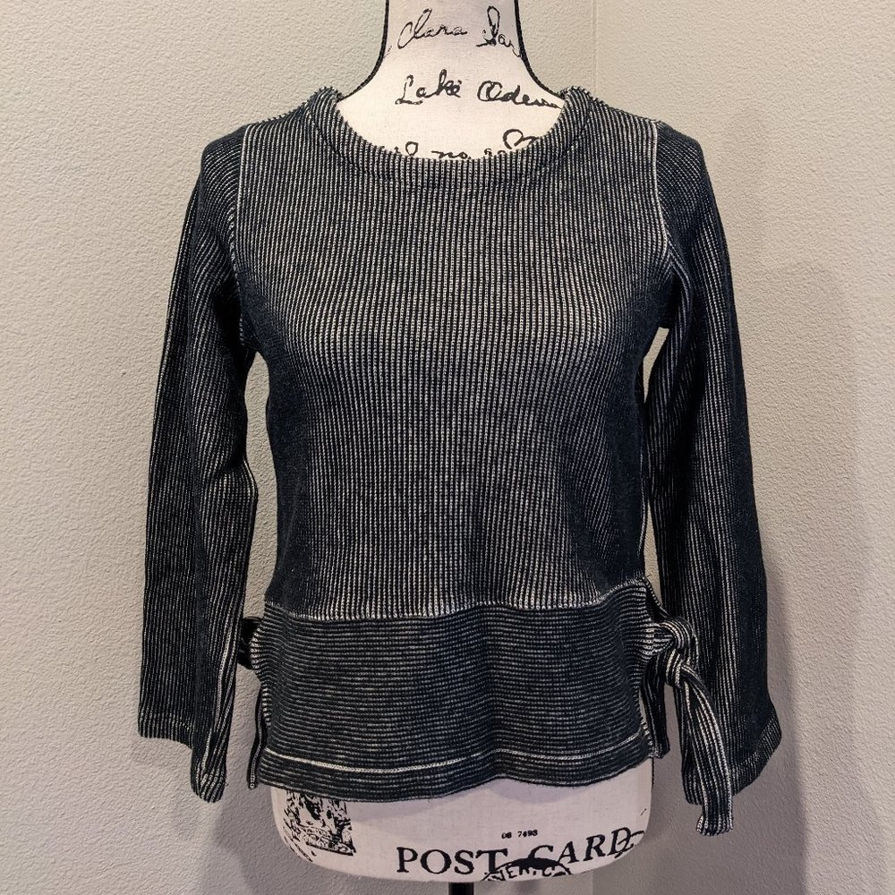 Madewell black and white stripe long sleeve top with side tied knot